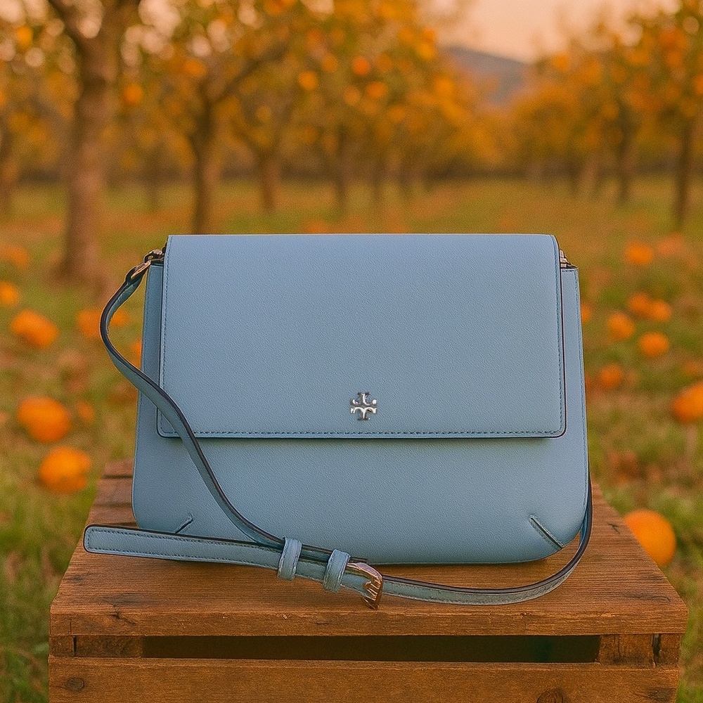 Tory Burch Robinson Riviera Blue Saffiano Leather Messenger Combo Crossbody Bag